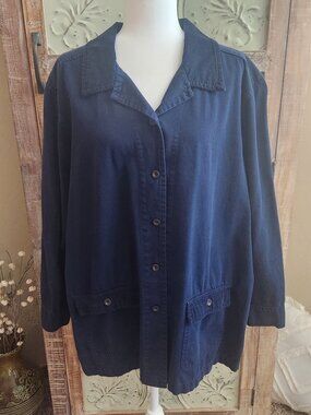 Erika & Co Barn Jacket | Navy Blue Cotton Button-down | Size 1X